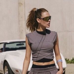 FP Movement Hot Shot Logo Crossover Piece Gray Shadow Size Small NWT Top Only